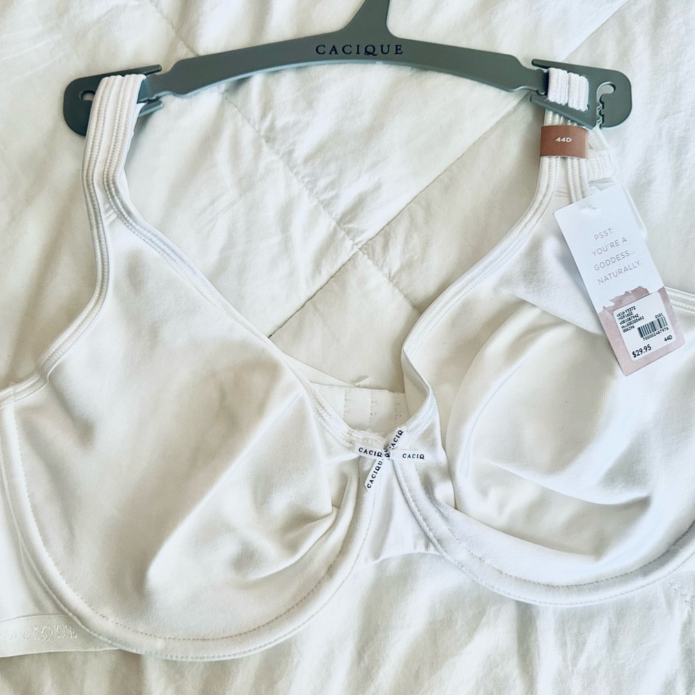 Cacique SZ 44D Demi Cotton White Underwire Bra